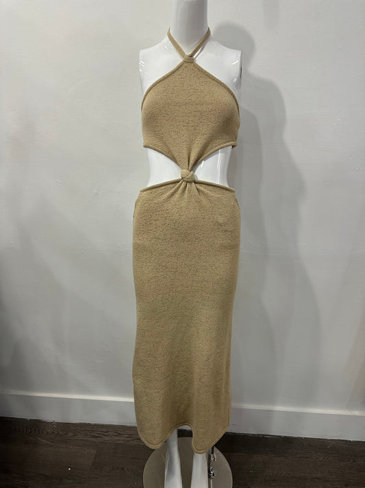 Cult Gaia Cotton Blend Knit Cut-Out Cameron Midi Dress Beige Women's Size S