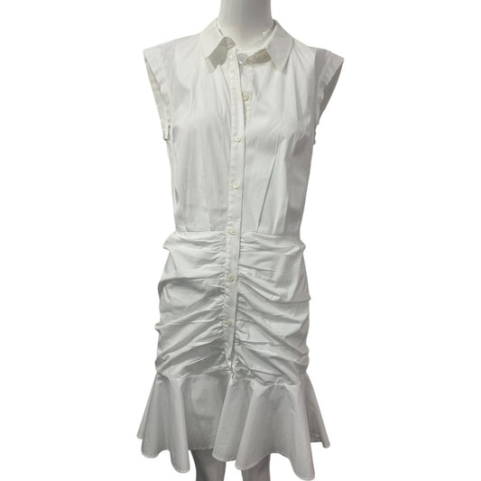 Veronica Beard Bell Button Down Ruched Shirtdress White