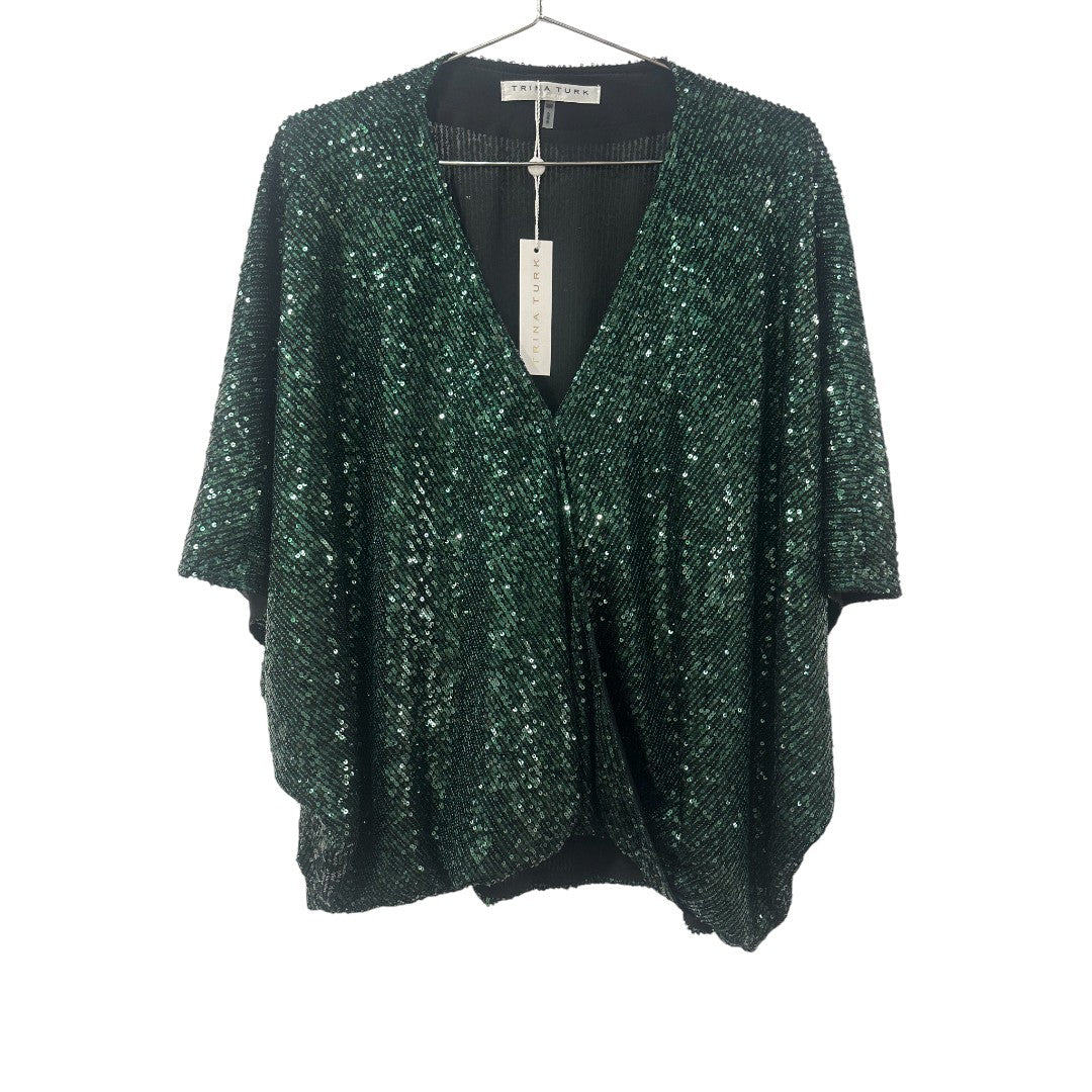 Trina Turk Emerald Green Concourse Surplice V-Neck Short Sleeve Oversized Top S