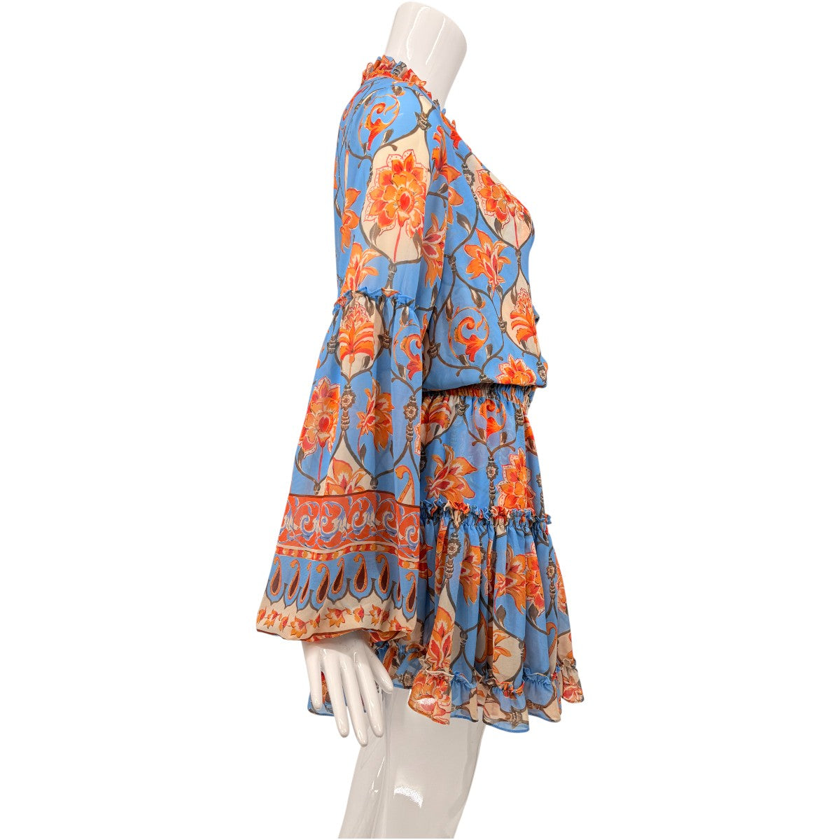Misa Elisabetta Floral Ruffle Long Sleeve Pleated Mini Dress