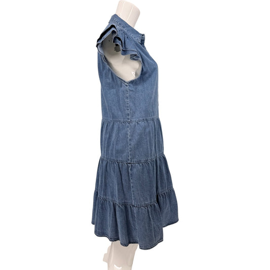 Alice + Olivia Cotton Denim Jem Tiered Mini Shirt Dress