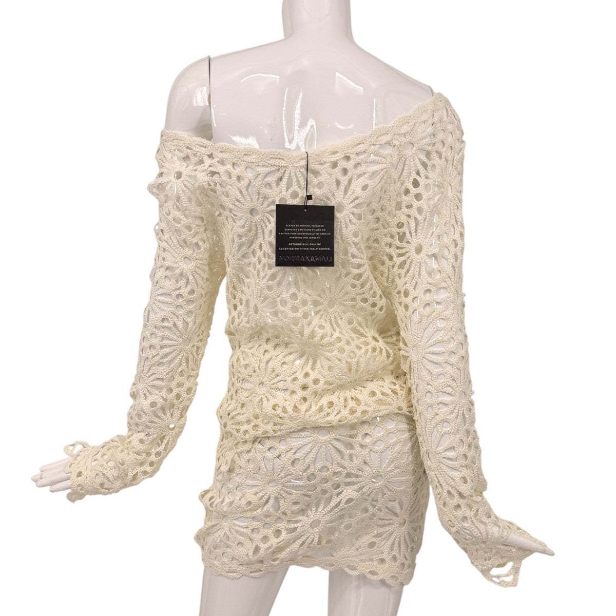 Norma Kamali Crochet Semi Sheer Off-the-Shoulder Top Straight Skirt Set
