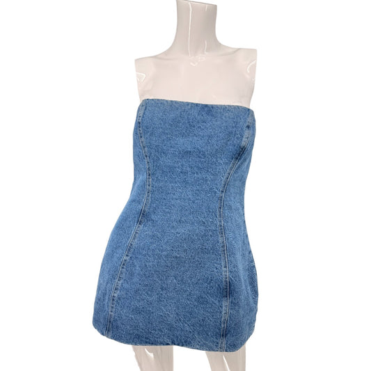 Naked Wardrobe Denim Cotton Sleeveless Tunic Tube Top