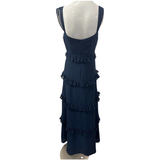 Revelry Sloane Navy Blue Chiffon Sleeveless Corset A-line Maxi Dress