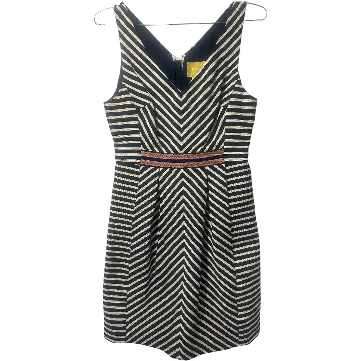 Maeve Anthropologie Navy Blue Chevron Mitered Sleeveless Mini Dress Stripes