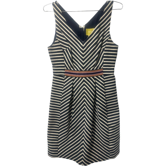 Maeve Anthropologie Navy Blue Chevron Mitered Sleeveless Mini Dress Stripes