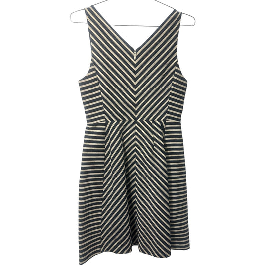 Maeve Anthropologie Navy Blue Chevron Mitered Sleeveless Mini Dress Stripes