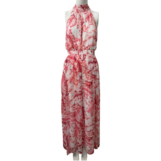 Eva Mendes x New York & Company White Red Leaf Print Maxi Dress