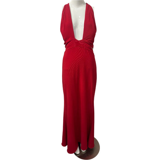 JS Collection Red  Plunging Halter Sleeveless Maxi Dress Women's