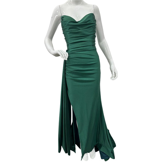 Jessica Angel Green Strapless Ruched Maxi Prom Gown Dress
