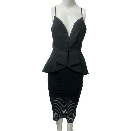 Lovesong Black Peplum Backless Spaghetti Straps Mesh Skirt Midi Dress