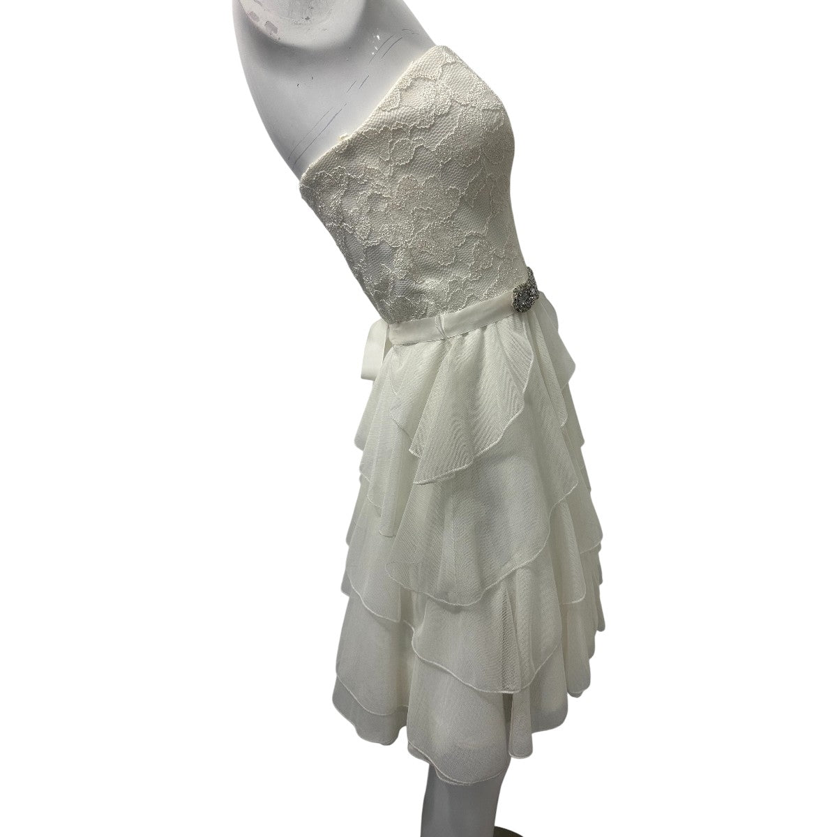 Love Reign White Rhinestones Studded Ruffle Tulle Mini Dress Women's