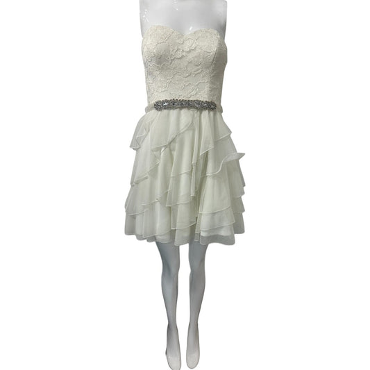 Love Reign White Rhinestones Studded Ruffle Tulle Mini Dress Women's