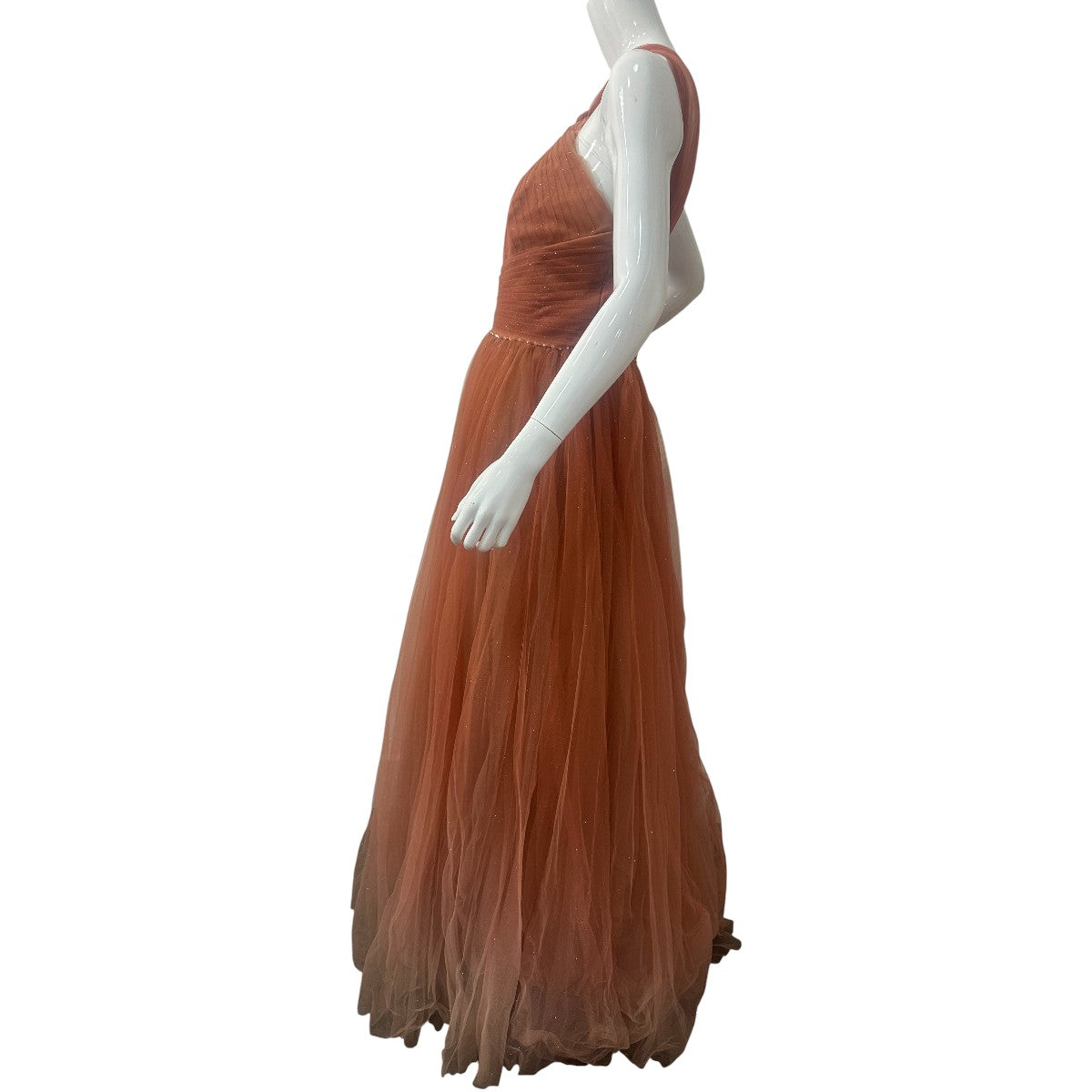 Mac Duggal Brown Tulle Glitter-Flecked Halter Neck Maxi Ball Gown