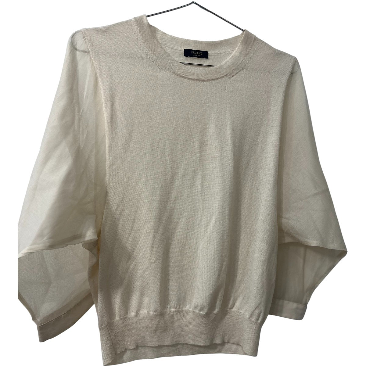 Peserico White Cotton Blend Knit Crew Neck 3/4 Sleeve Sweater Women's