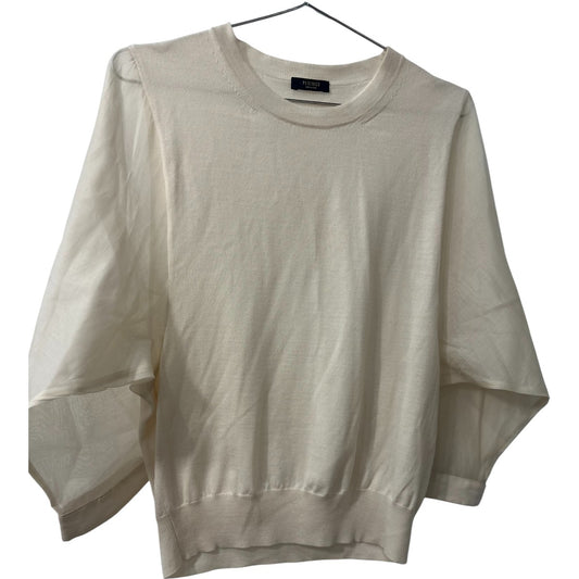 Peserico White Cotton Blend Knit Crew Neck 3/4 Sleeve Sweater Women's