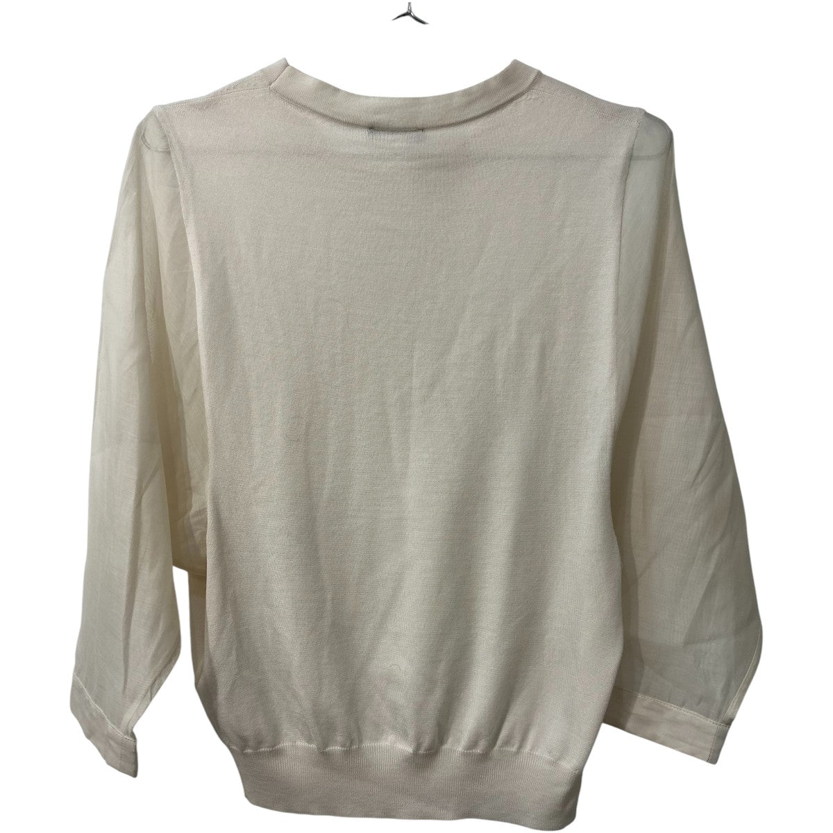 Peserico White Cotton Blend Knit Crew Neck 3/4 Sleeve Sweater Women's