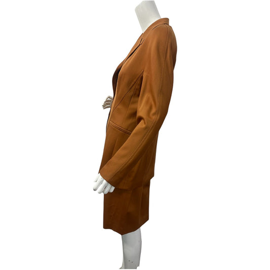 Escada Brown Wool Blazer Jacket Knee Length Skirt Suit Set Women's