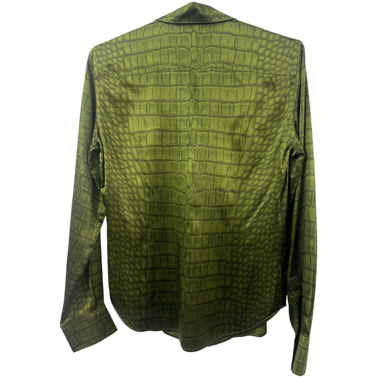 Loro Piana Green Silk Crocodile Print Button-Up Long Sleeve Shirt Women's