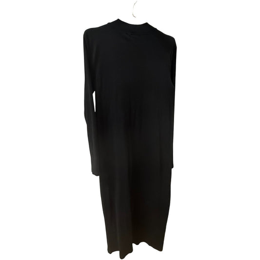 Zara Black Ruched High Neck Ribbed Long Sleeves Midi Dress