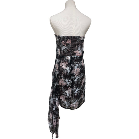 Genavieve The Label Black Embroidered Floral Print Asymmetric Midi Bandeau Dress NWT