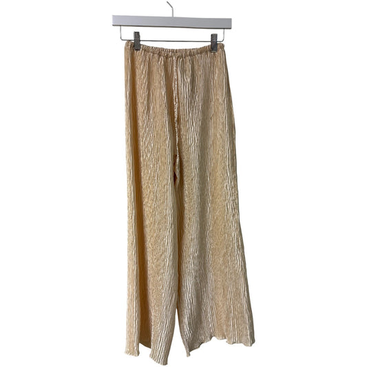 Zara Beige Satin Champagne Pleated Flare Wide-Leg Pants Women's