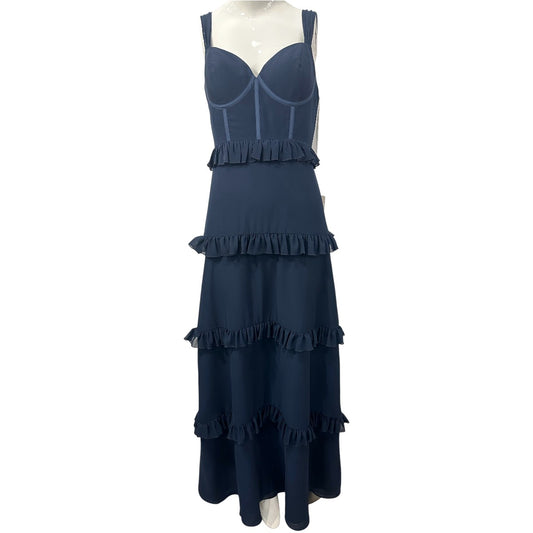 Revelry Sloane Navy Blue Chiffon Sleeveless Corset A-line Maxi Dress