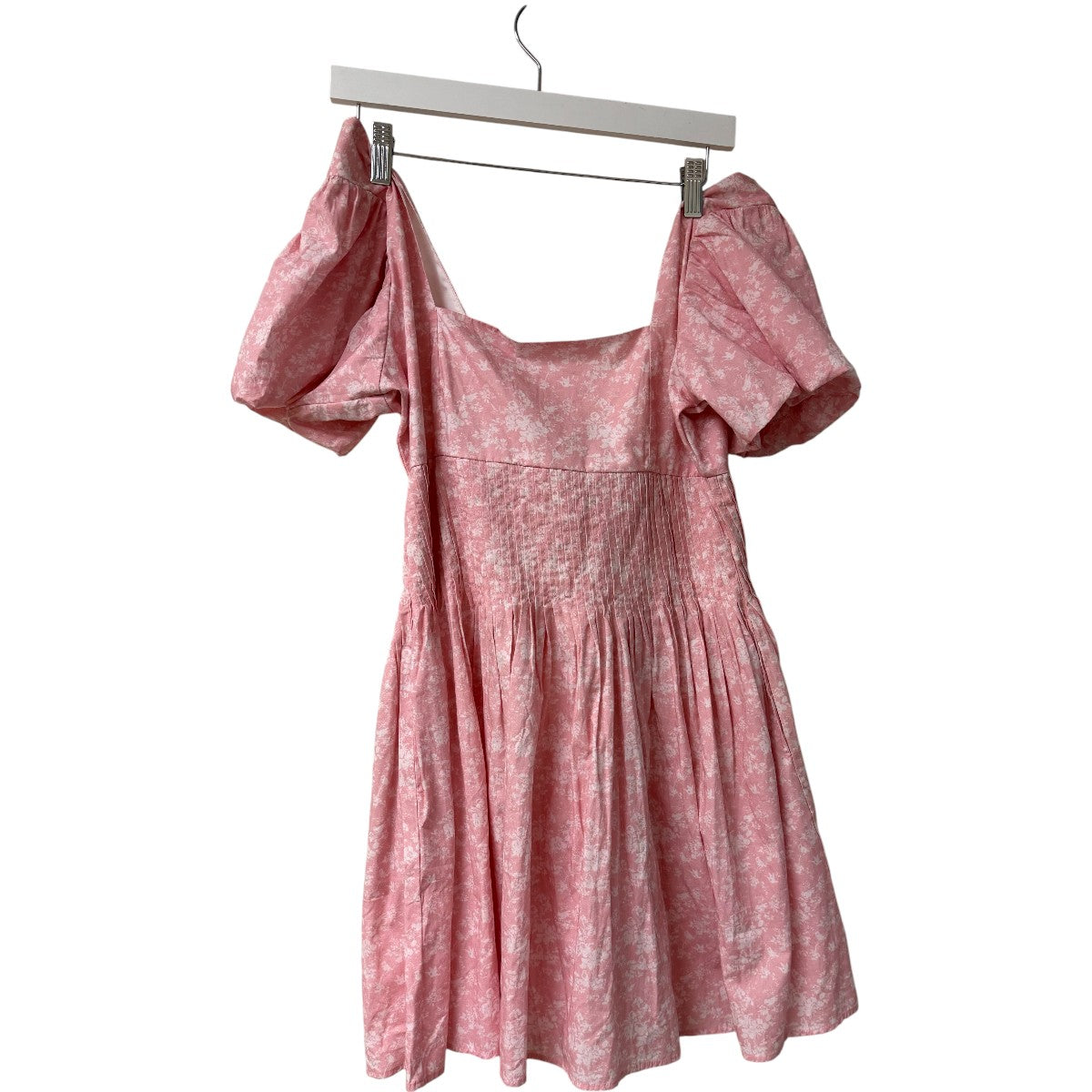 Krewe Du Q Pink Patmos Floral Print Square Neck Pleated A-line Mini Dress