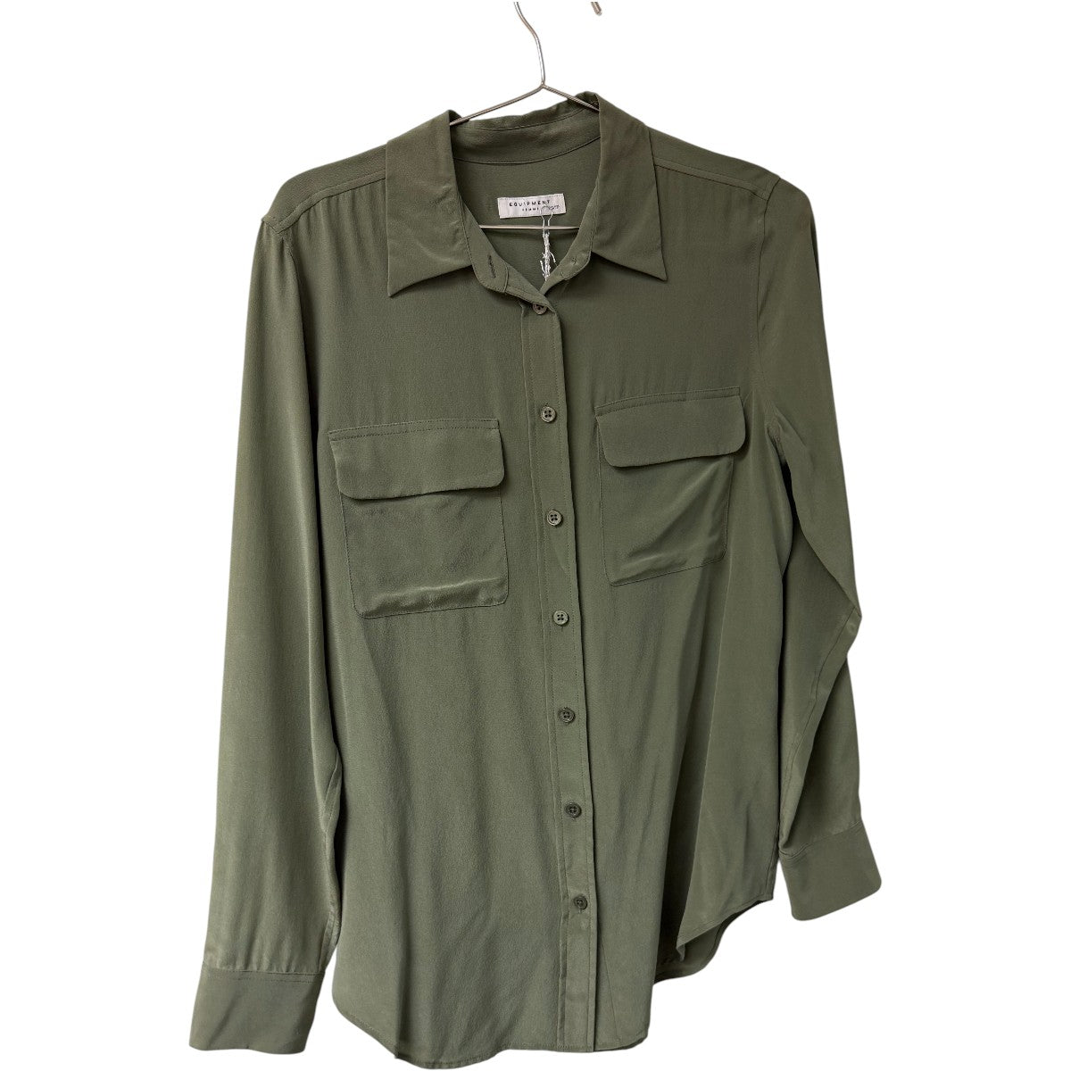 Equipment 'Signature' Olive Silk Button Up Collared Long Sleeve Shirt