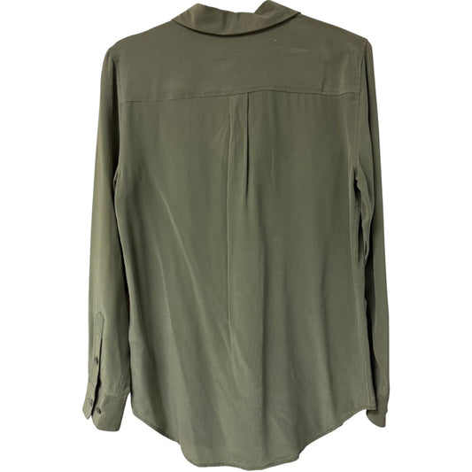 Equipment 'Signature' Olive Silk Button Up Collared Long Sleeve Shirt