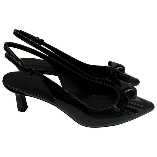 Salvatore Ferragamo Black Patent Leather Karine 55 Vara Bowl Slingback Pumps