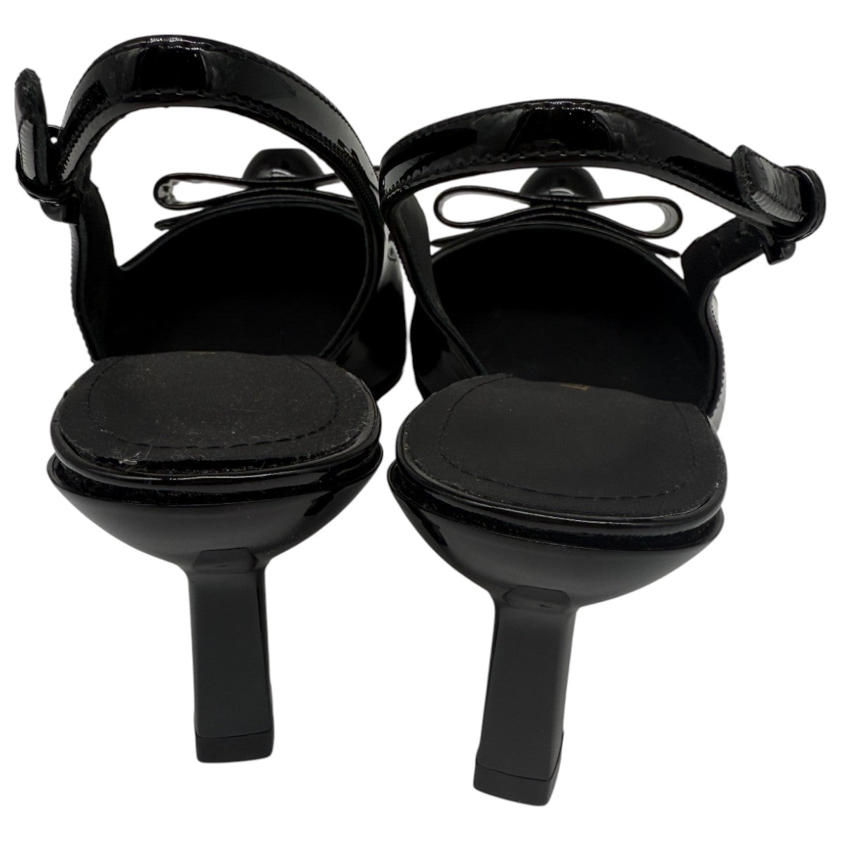 Salvatore Ferragamo Black Patent Leather Karine 55 Vara Bowl Slingback Pumps