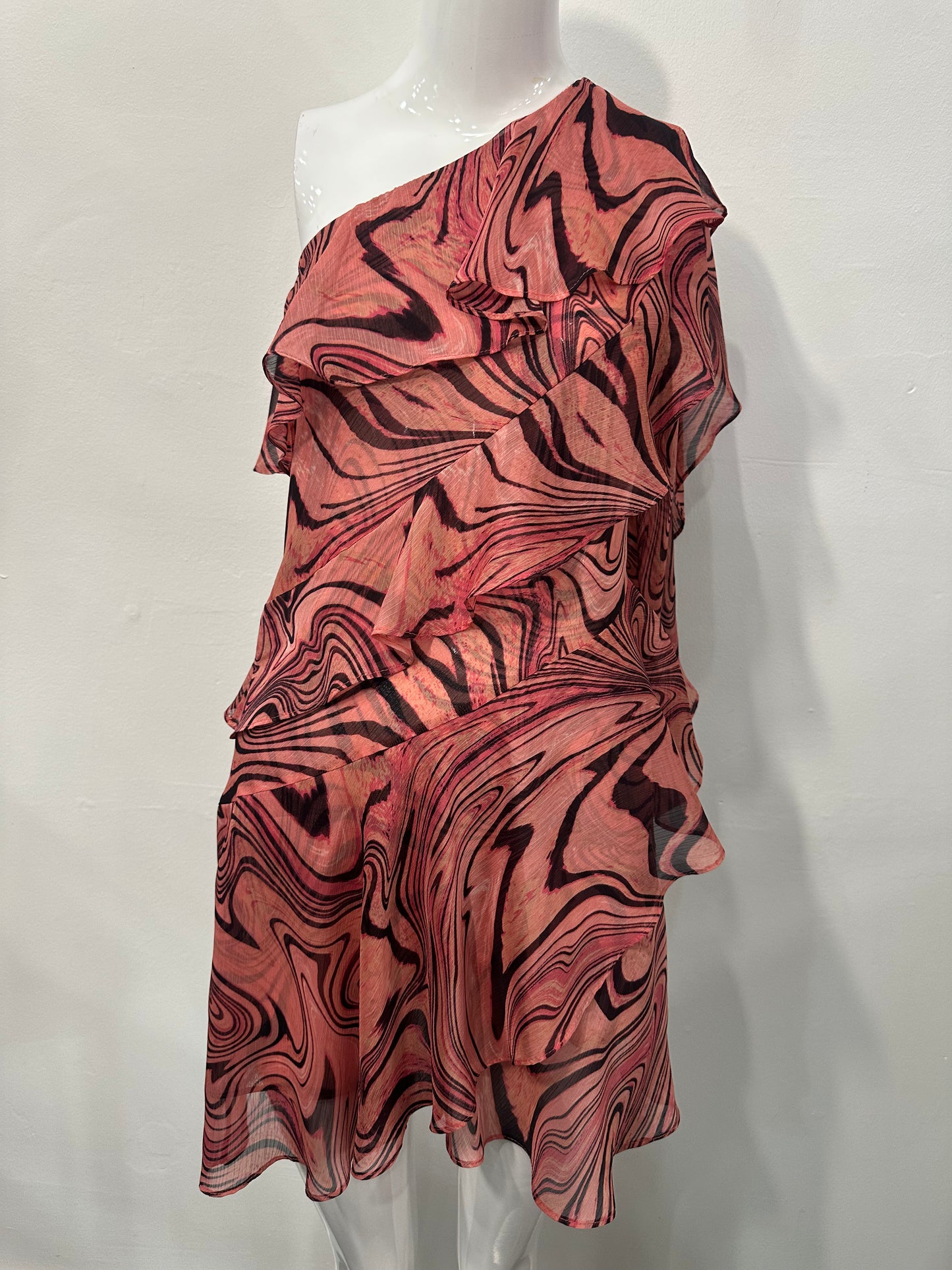 Misa Los Angeles Selena Ruffle Tiered One-Shoulder Mini Dress Pink Size XS