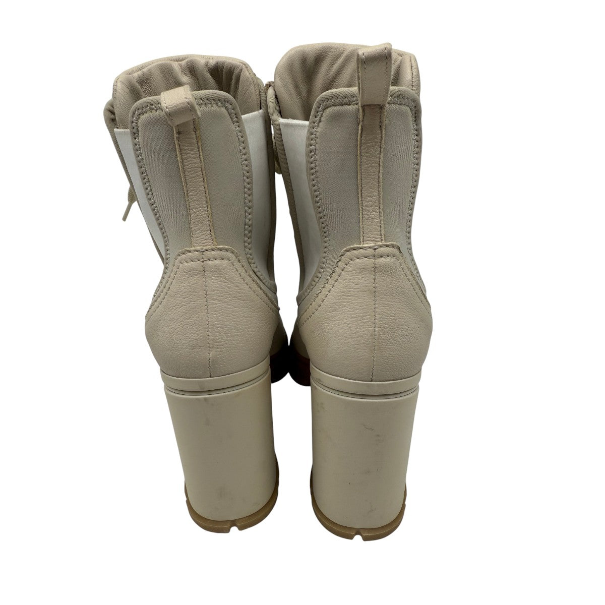 Prada Vanilla Leather and Neoprene Lace Up Combat Platform Boots