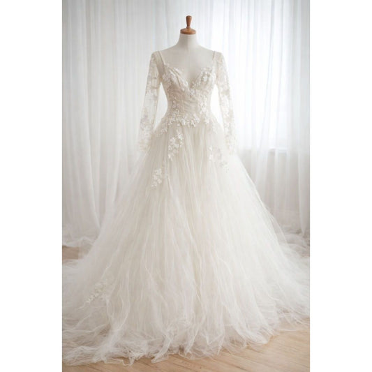 Ines by Ines Di Santo Floral Applique Long Sleeve Wedding Gown