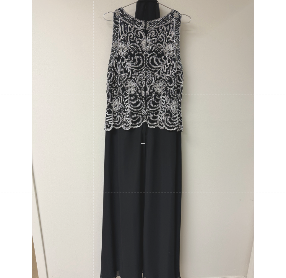 J Kara Scallop Beaded Sleeveless A-Line Maxi Dress w/ Sheer Scarf Black Size 14