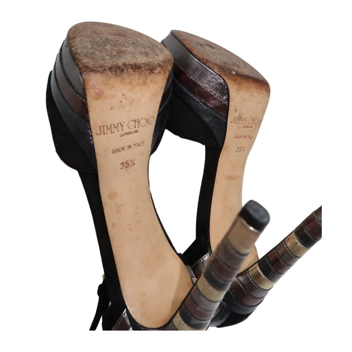 Jimmy Choo Black Silver Suede Open Toe Platform 120 Heels