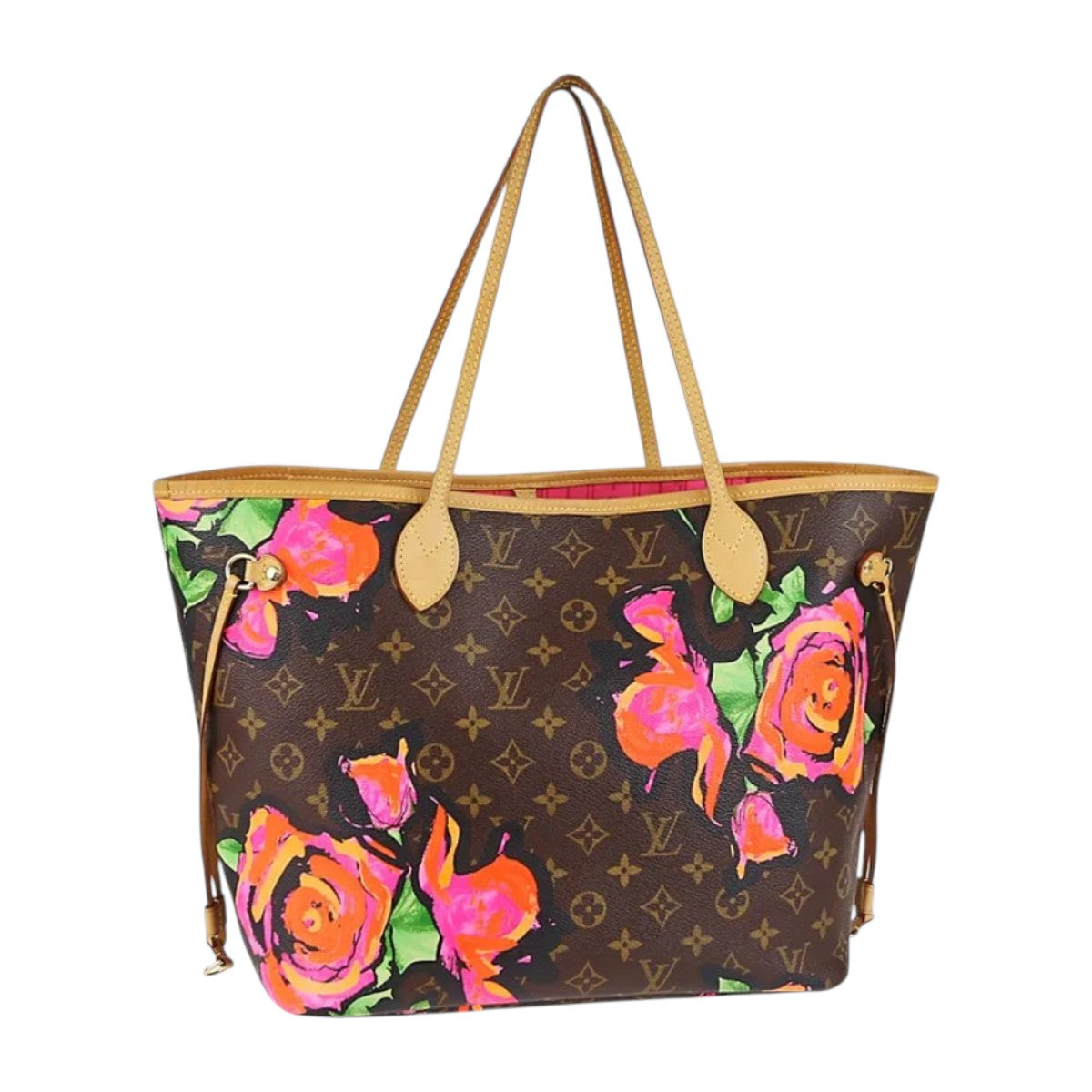Louis Vuitton 2009 Monogram Canvas Rose Neverfull MM Shoulder Tote Bag