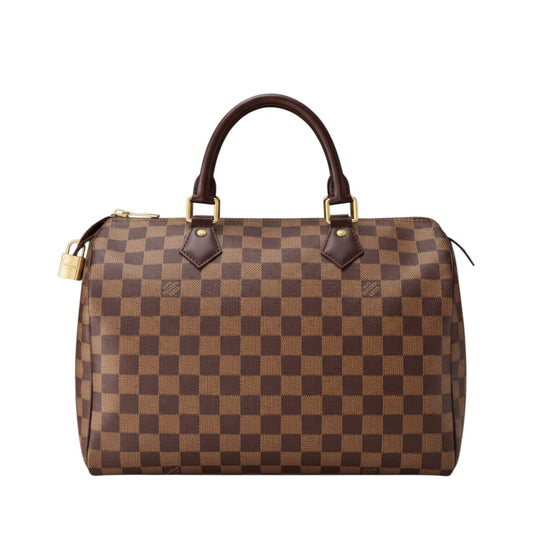 Louis Vuitton Damier Ebene Canvas Monogram Speedy 30 Tote Bag Brown