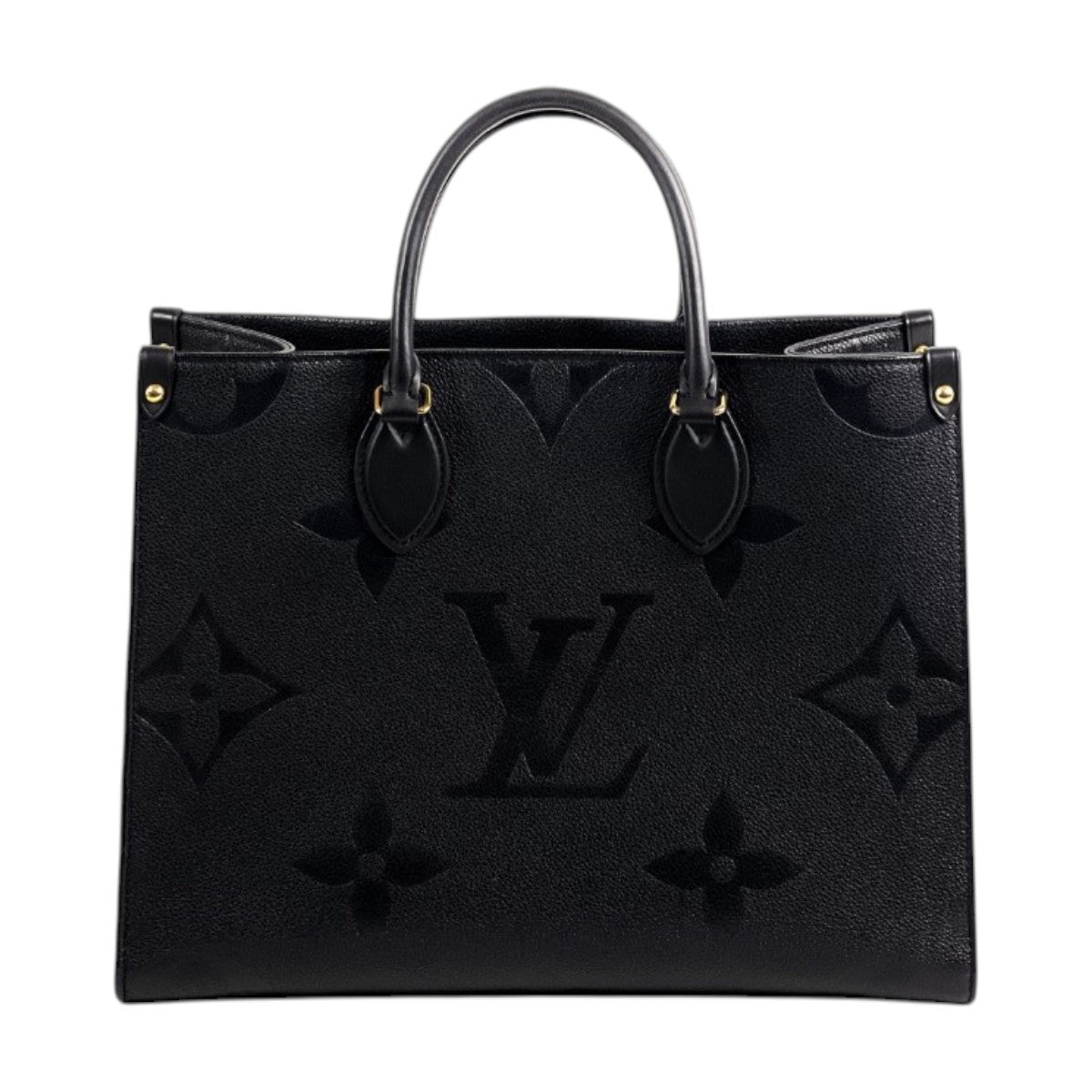 Louis Vuitton On-The-Go Tote Bag Black Embossed LV Monogram Leather