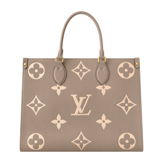 Louis Vuitton On-The-Go Tote Bag Tourterelle/Crème Empreinte Leather Monogram