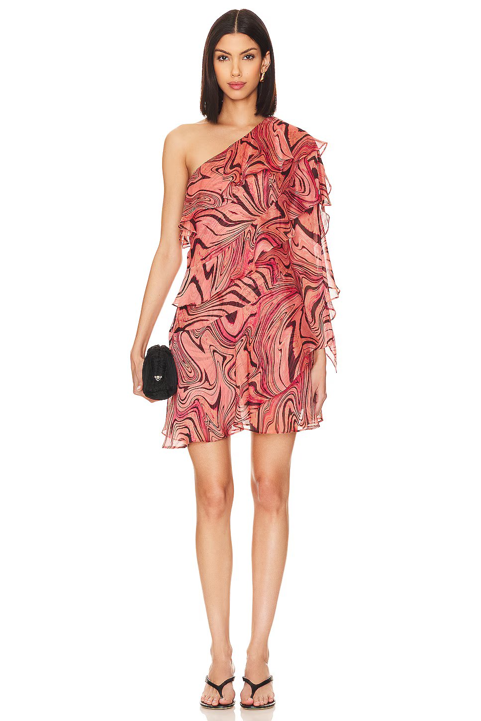 Misa Los Angeles Selena Ruffle Tiered One-Shoulder Mini Dress Pink Size XS