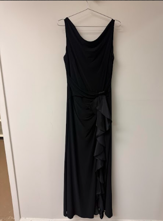 Betsy & Adam "Christine" Scuba Crepe Ruffled Bow Maxi Dress Black Women's Size 4