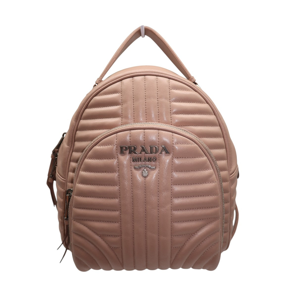Prada Milano Diagramme Leather Logo Accent Zip-Around Backpack Pink