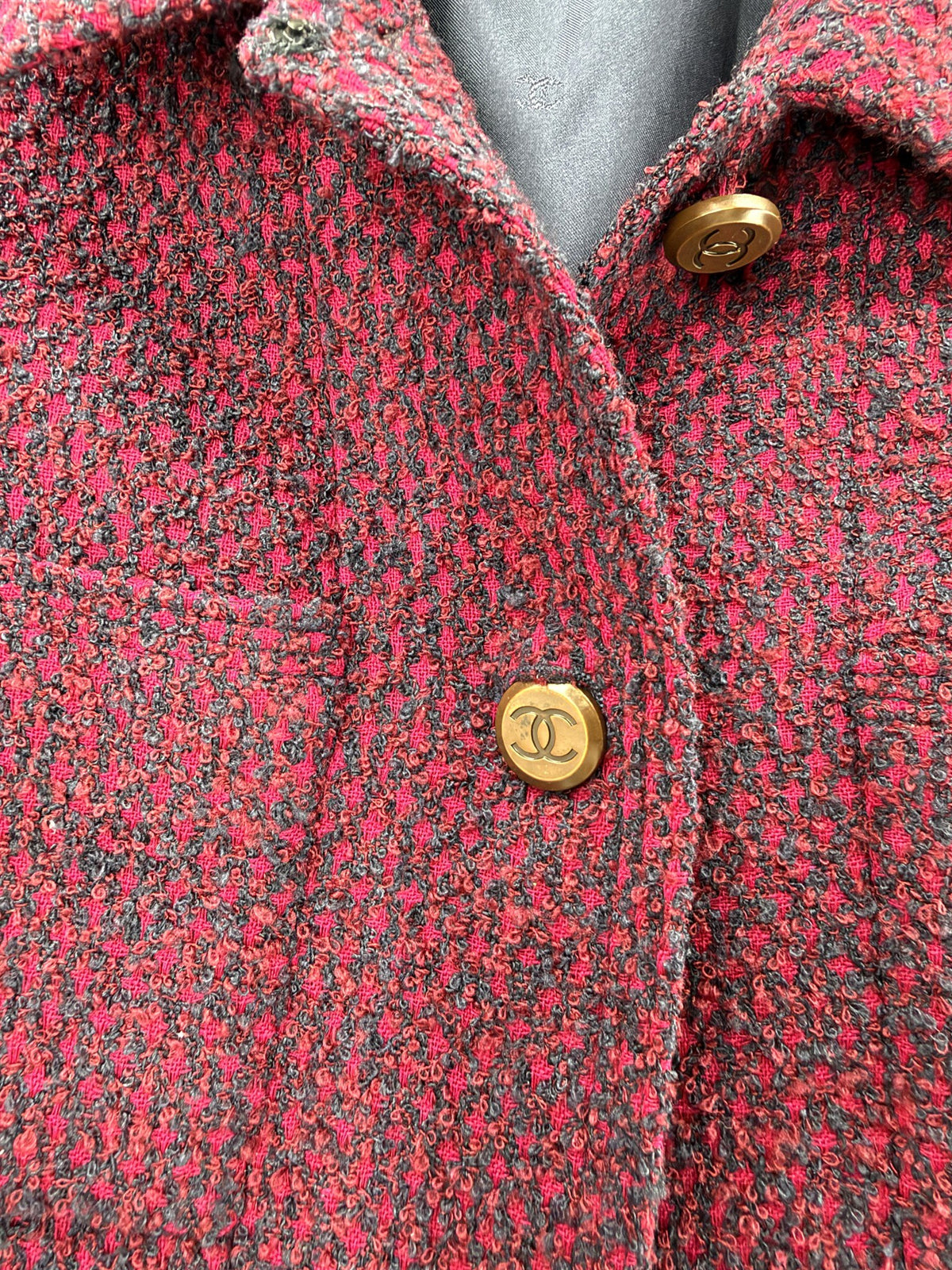 Chanel Boutique Magenta Navy Tweed Skirt Suit FR38