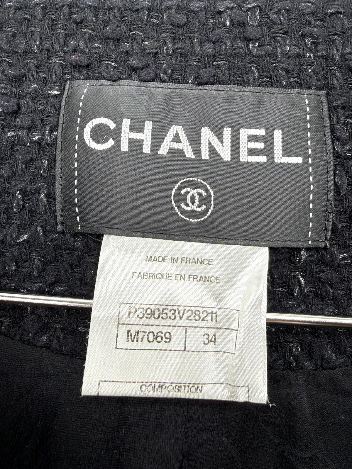 Chanel Black Tweed Jacket Fringe Trim Metallic FR34