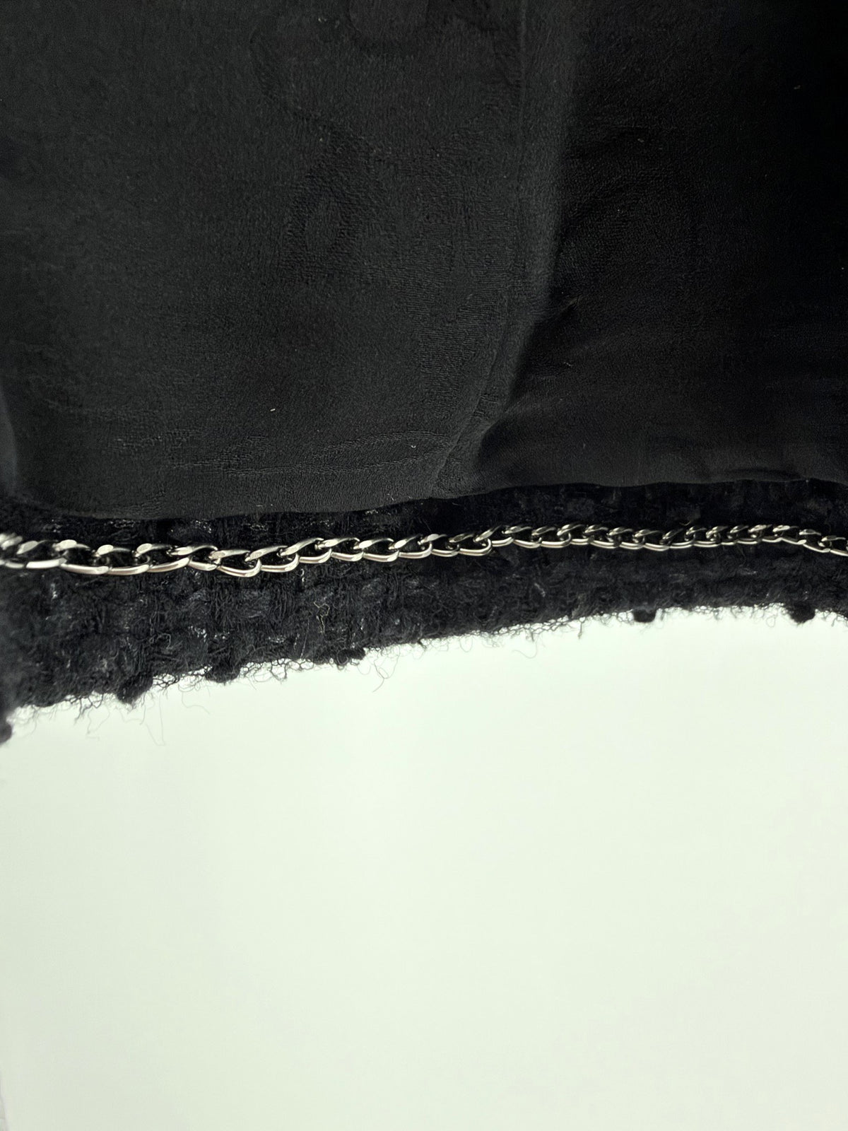 Chanel Black Tweed Jacket Fringe Trim Metallic FR34