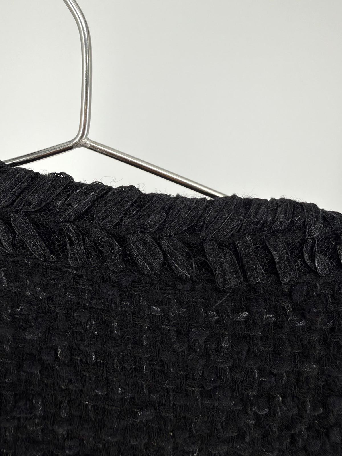 Chanel Black Tweed Jacket Fringe Trim Metallic FR34
