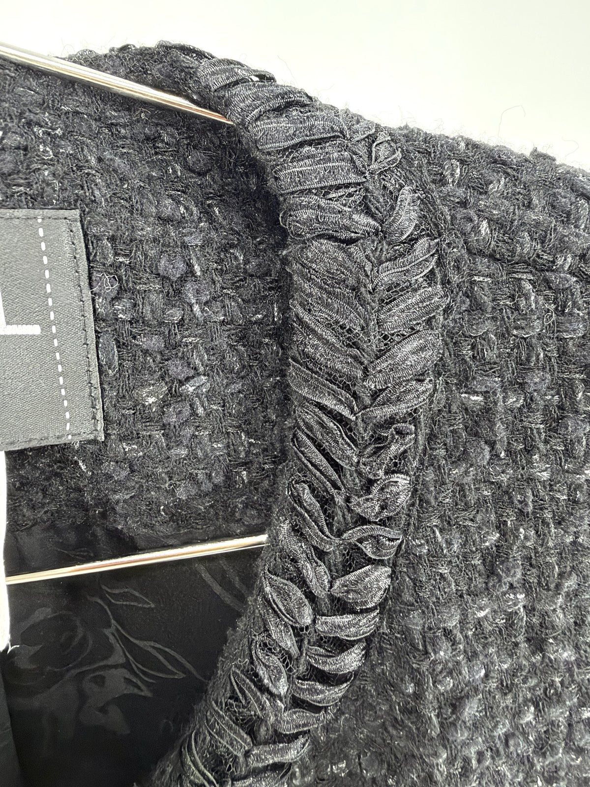 Chanel Black Tweed Jacket Fringe Trim Metallic FR34