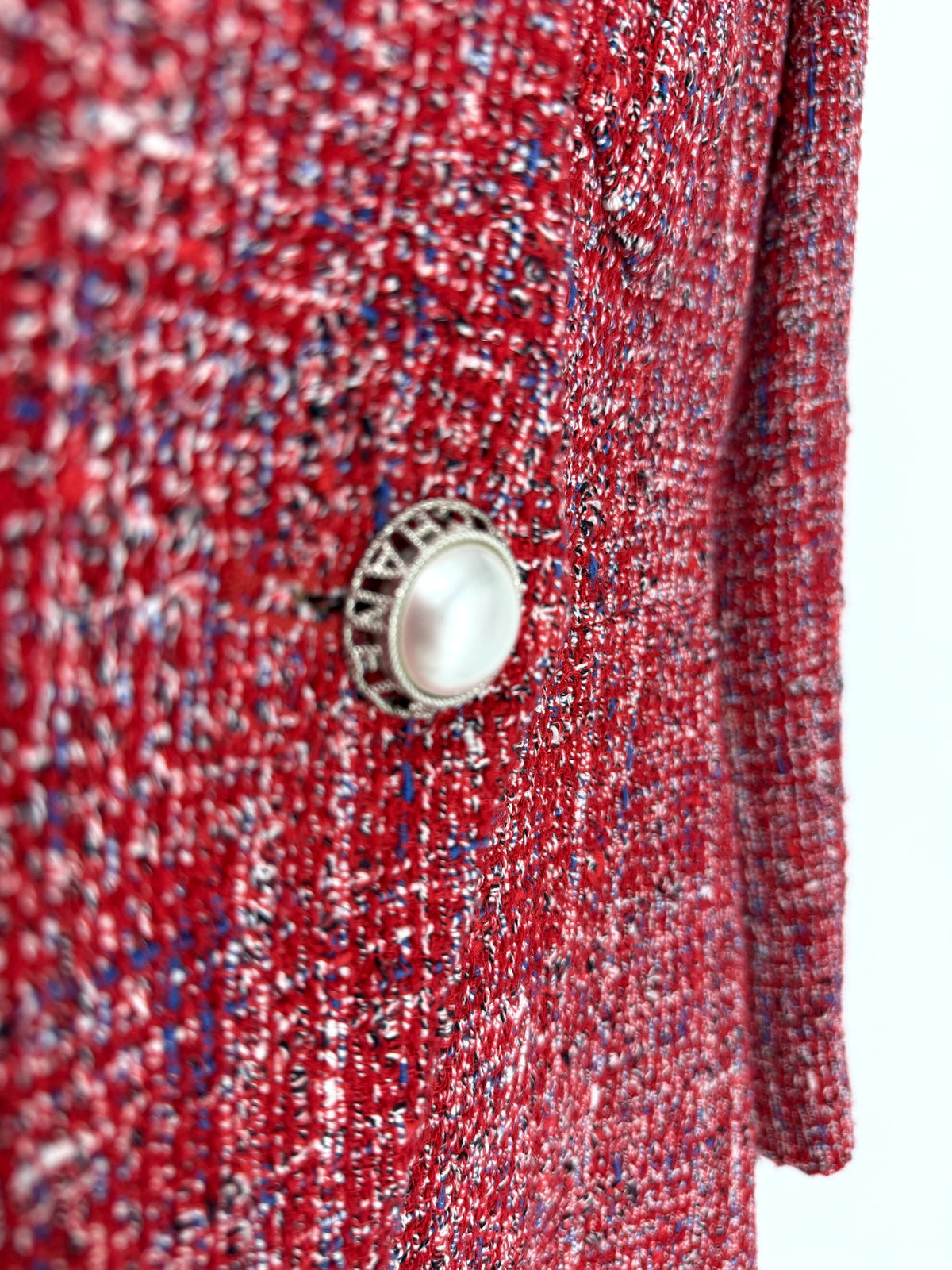 Chanel Red Tweed Blazer Pearl CC Buttons FR34
